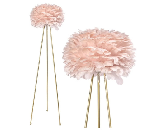 Feather Floor Lamp, Tripod Floor Lamp with Pink Feather Shade, Standing Light for Bedrooms/Dining Room/Living Room/Kitchen,Gold Classic
