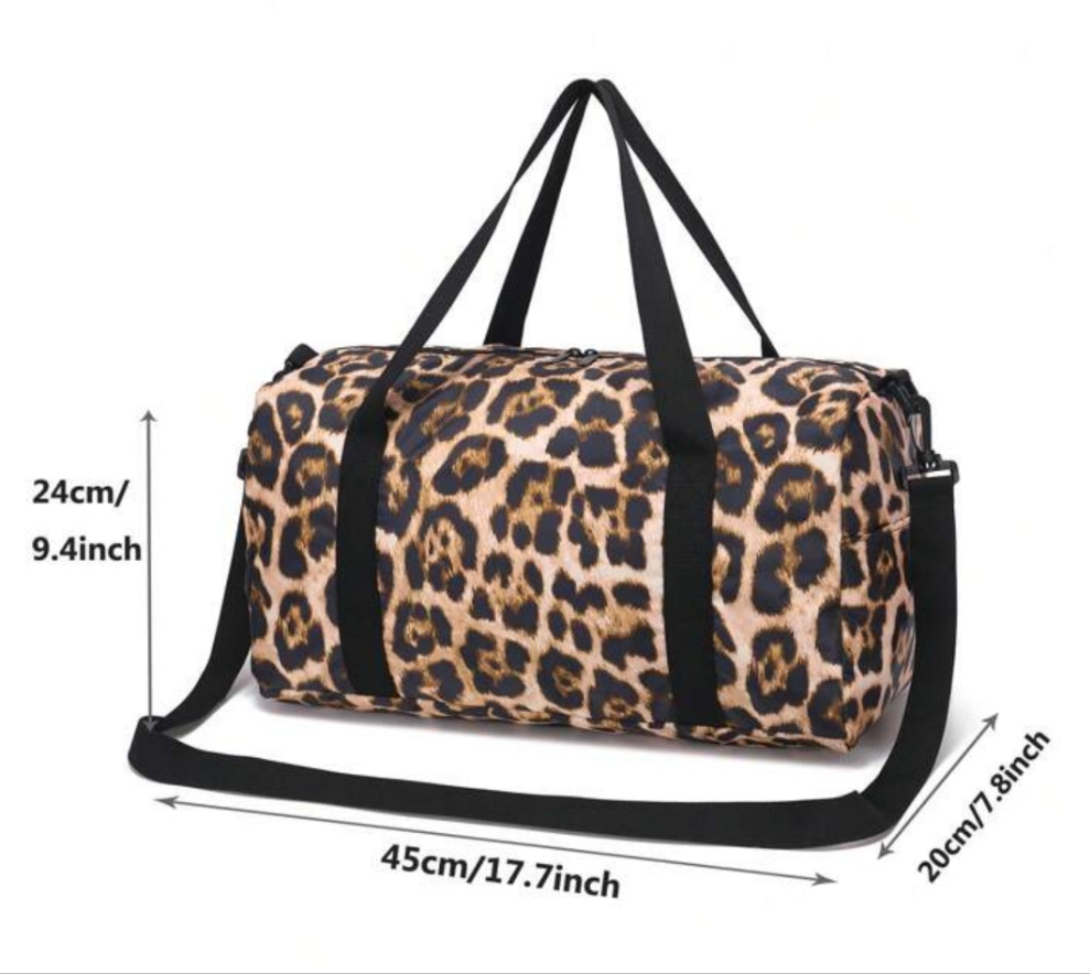 Leopard Print Versatile Travel Duffel Bag With Shoe Compartment - Large Capacity, Foldable Sports & Training Shoulder Bag