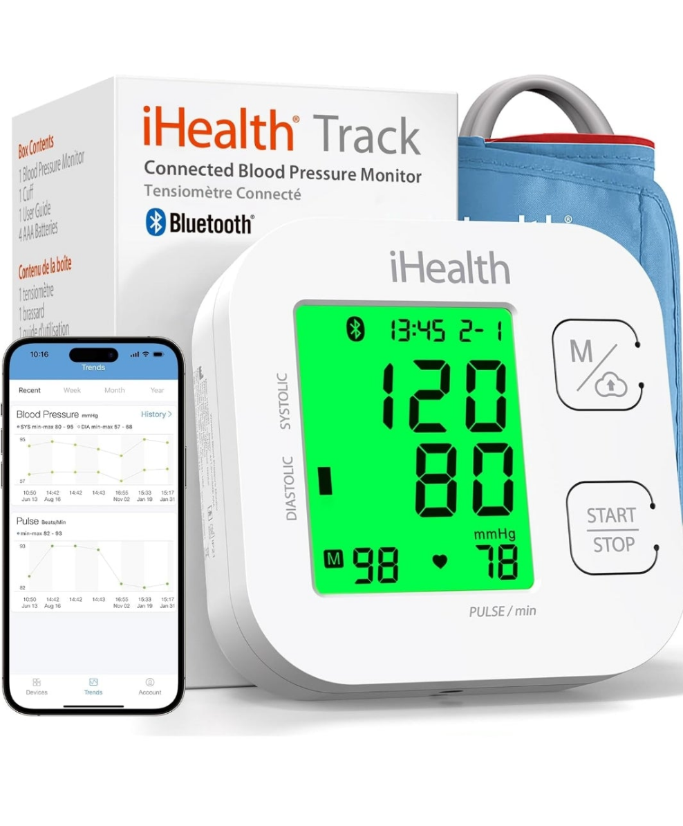 Blood Pressure Monitor with Wide Range Cuff That fits Standard to Large Adult Arms, Bluetooth Compatible for iOS & Android Devices