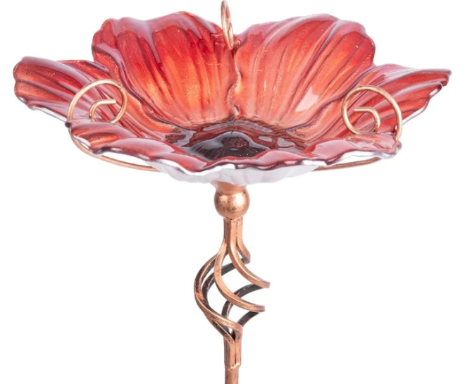 31 Inch Height Glass Birdbath Birdfeeder with Metal Stake Garden Yard Outdoor