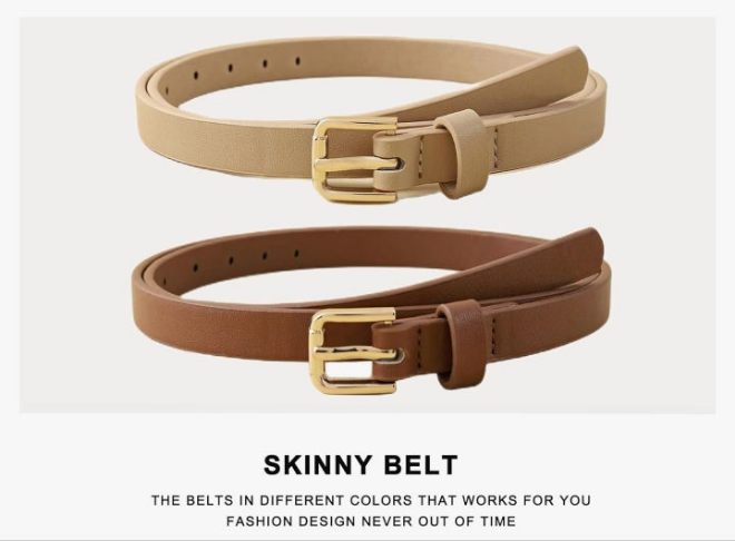 4 Pack Women Skinny Belts for Jeans Dress Thin Waist Belt for Ladies with Gold Buckle 0.55" Width