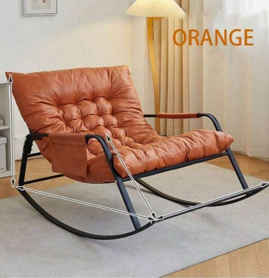 Orange Double Rocking Chair Floor Sofa Chair With Backrest, Removable Seat Pad, Modern With Footrest Relaxing Recliner For Room
