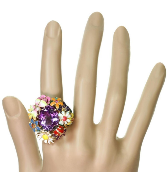 CHRISTIAN DIOR Diorette Amethyst Diamond Gemstone Yellow Gold Large Ring 19k White Gold