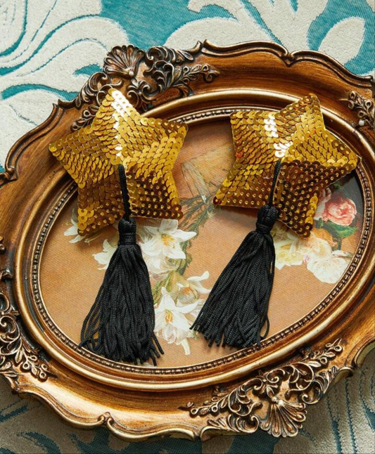 2pcs Vintage Palace Style Gold Star Sequin & Tassel Plus Size Bra Accessories