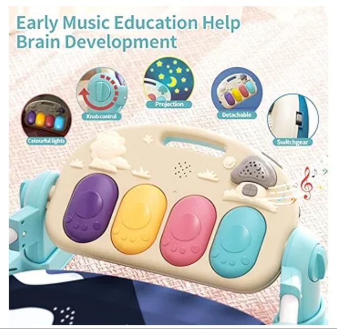Baby Gym with Kick and Play Piano,Baby Play Mat Tummy Time Baby Activity Gym Mat with 5 Infant Learning Sensory for Baby, Music and Lights Boy or Girl for Newborn