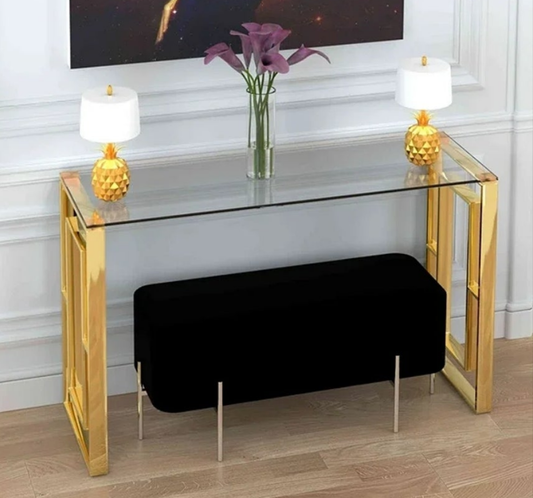 Glass Top Console Table with gold metal base material