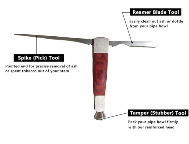 3 in 1 Tobacco Pipe Cleaner Cleaning Tool Contains a Tamper (Stubber), a Reamer & a Spike (Pick)