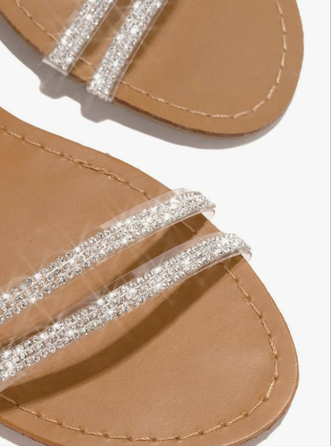 , Women's Rhinestone Strappy Sandals Fashion Flat Sandals Summer Dressy Peep Toe Sandals Cute Comfortable Dress Sandals