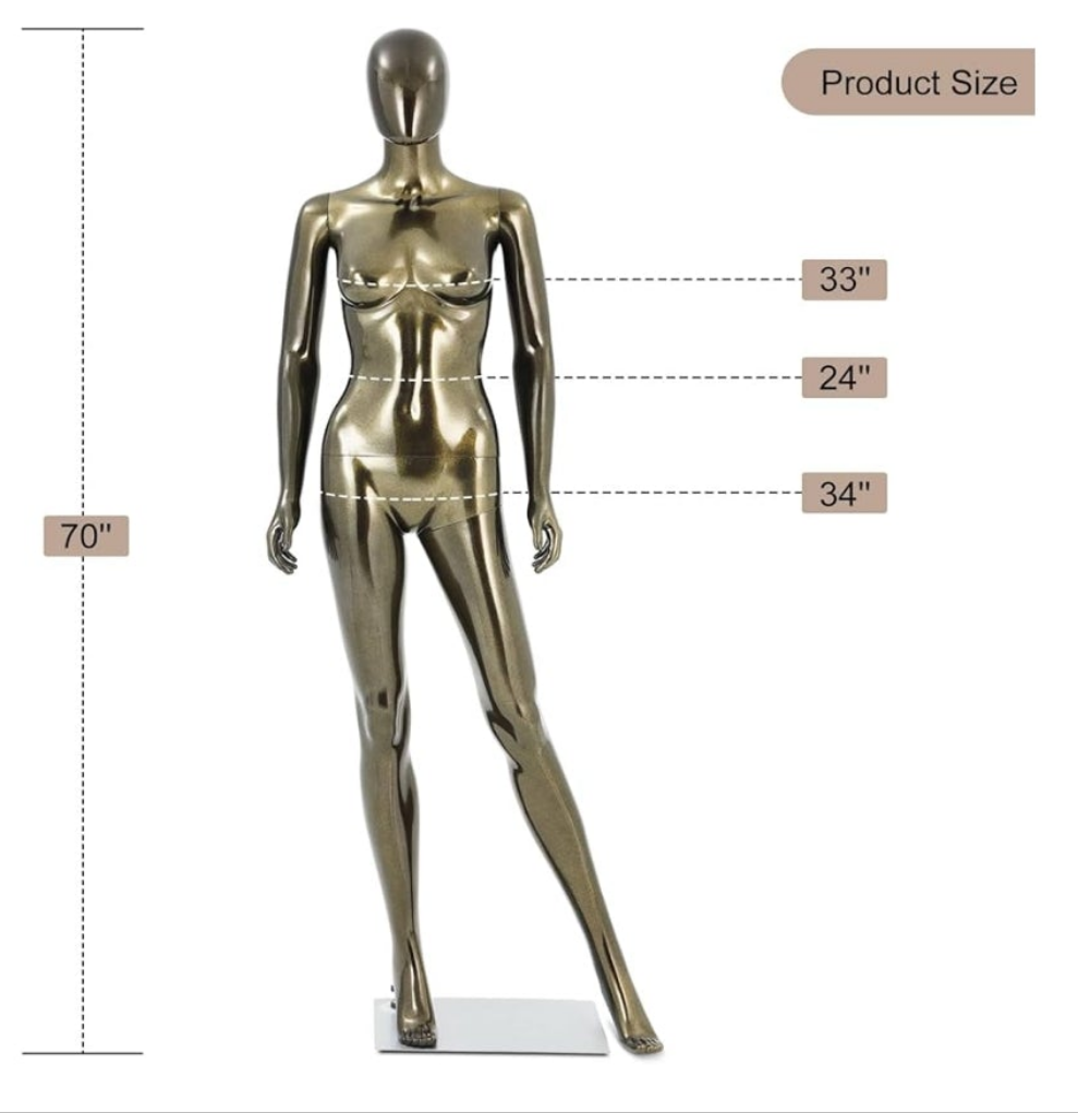 Mannequin Dress Form Display - Manikin Torso Stand Realistic Full Body Mannequin for Retail Clothing Shops, Halloween Christmas Cosplay (Silvery, Female or Male