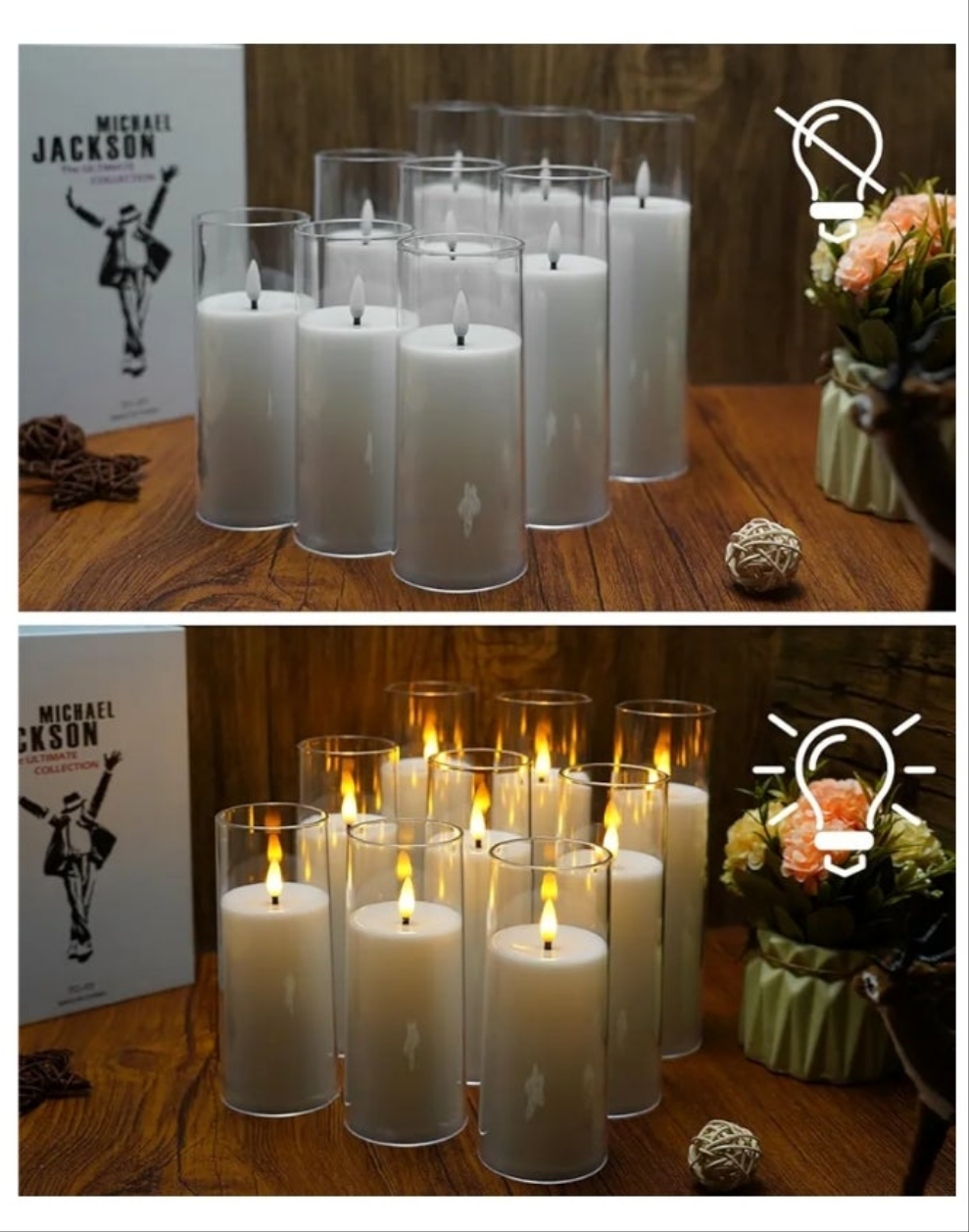 Flickering Flameless Candles, Battery Operated Acrylic LED Pillar Candles with Remote Control and Timer, Set of 9