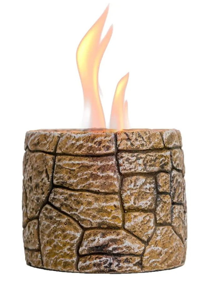 Table Top Fire Pit Bowl - Stone Effect Tabletop Fireplace Indoor Outdoor Decor Portable Concrete Rubbing Alcohol Burner Smores Maker for Patio Balcony with Extinguisher
