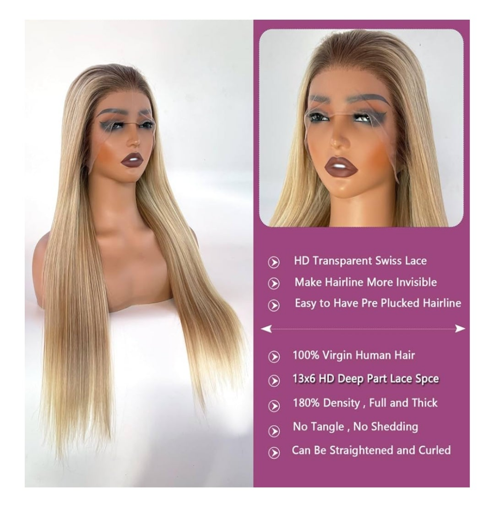 13x6 Lace Front Wigs Human Hair Brown Roots to Golden Blonde Balayage Blonde Wig Human Hair Highlights Glueless HD Lace Front Wigs Human Hair Pre Plucked 22 Inch Lace Front Wigs for White Women