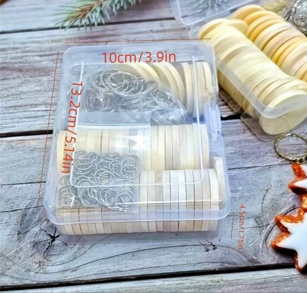 1box/50pcs DIY Wooden Keychain Making Kit - Includes Pendant, Key Rings, And Jewelry Accessories For Jewelry Making