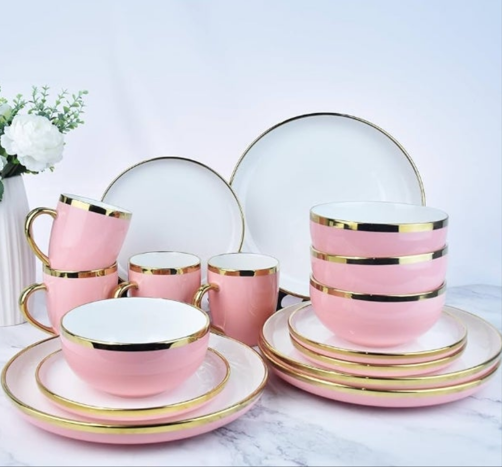 Ceramic Dinnerware Sets for 4, Modern Flat Stoneware Plates and Bowls Sets,Chip and Crack Resistant Dishwasher & Microwave Safe Dishes Set,Scratch Resistant- Service for 4