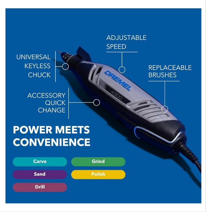 4300-5/40 High Performance Rotary Tool Kit with LED Light- 5 Attachments & 40 Accessories - Ideal for Grinding, Cutting, Wood Carving, Sanding, and Engraving