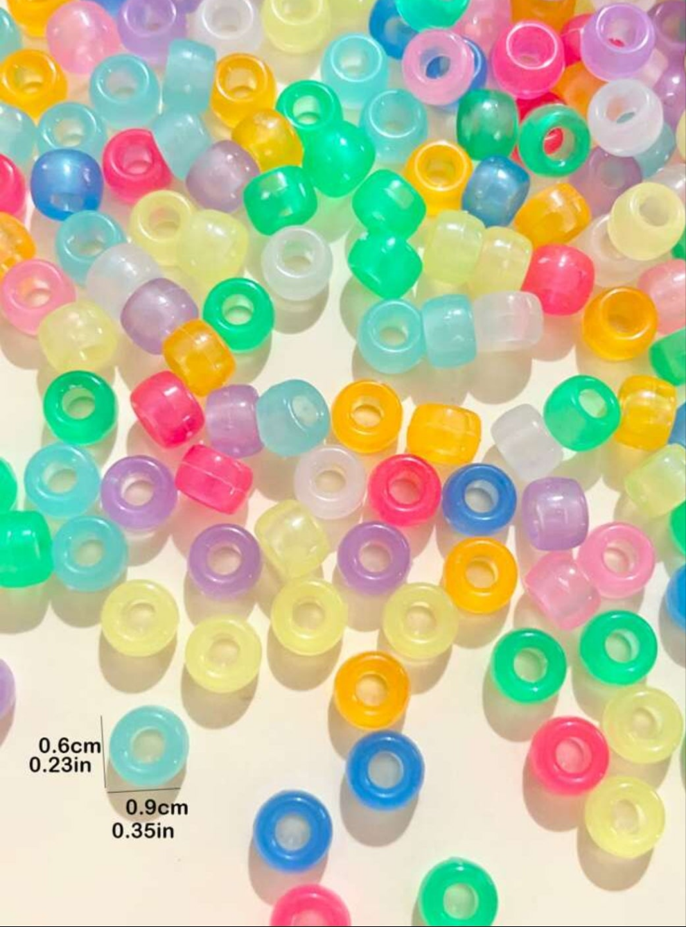 100pcs/pack Fashionable Large Hole Pony Beads glow in the dark  For Hair Braided Styles (random Colors