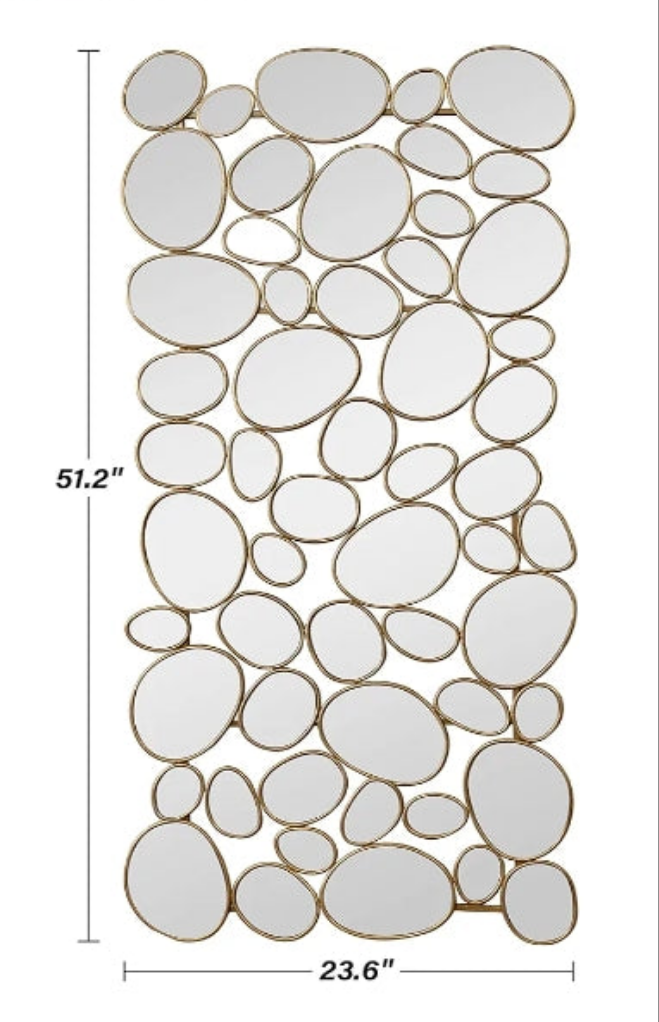 Large Accent Mirror - Pebble Designed Decorative Mirror 23×51 Inch Metal Framed Wall-Mounted Mirror for Entryway Living Room (Gold)