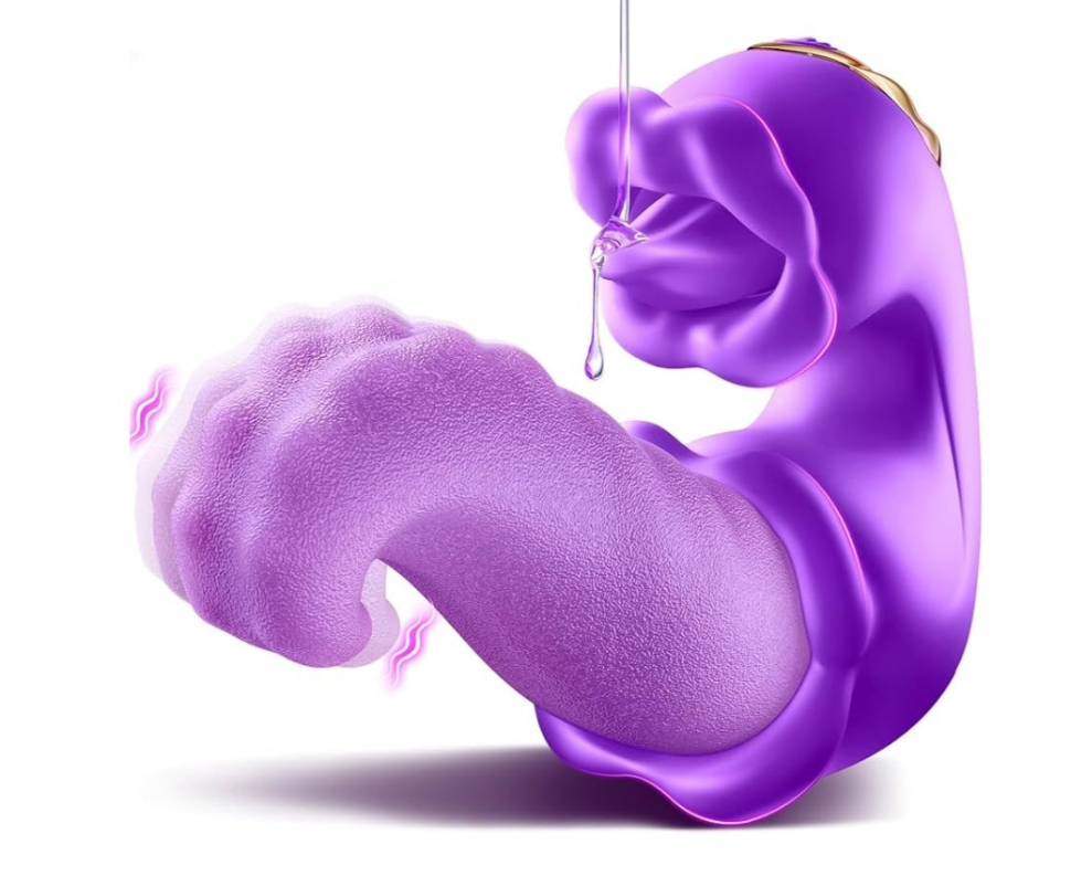 Vibrator Adult Sex Toys for Women - 4 in 1 Tongue Thrusting Vibrators Dildo Rose Sex Toys with 10 Licking Clitoral & 10 Vibration Mode, G Spot Clit Stimulator Pleasure Tools for Female Couples Games