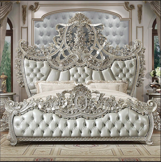 LEATHER 5PC BEDROOM | SILVER W/GOLD HIGHLIGHT