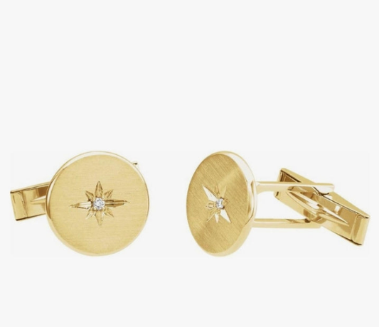 14k Yellow Gold Polished .03 Dwt Diamond Starburst Mens Cuff Links - Cuff Link for Men