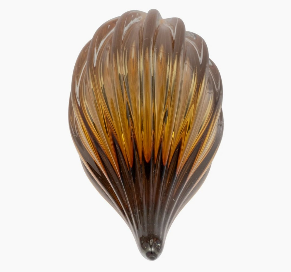 Handcrafted Glass Sculpture with Grooved Teardrop Design and Sleek Contemporary Silhouette Sculpture Decor