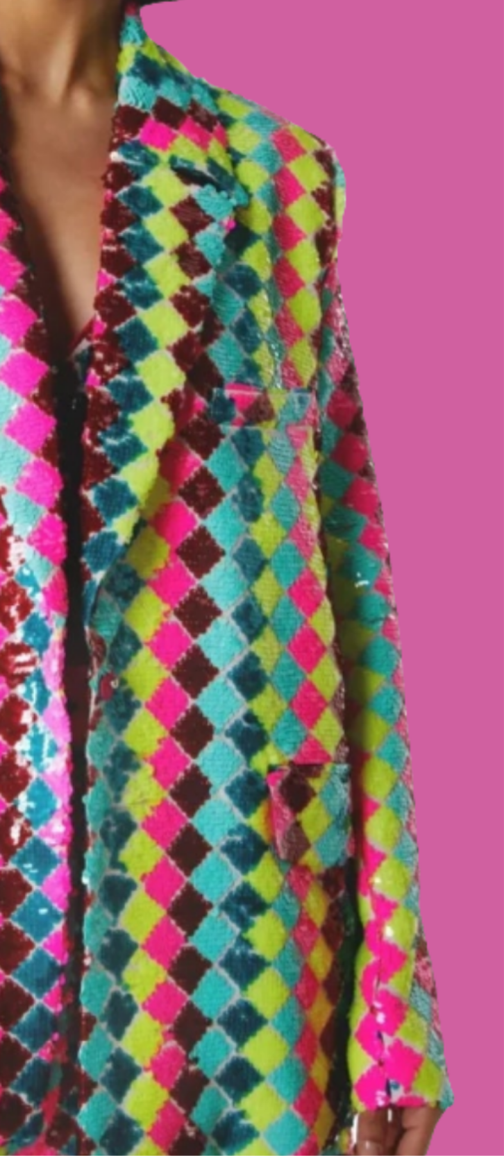 COCOMONEY Rainbow Sequin Patchwork Blazer Two Piece Pant Set-Multicolor