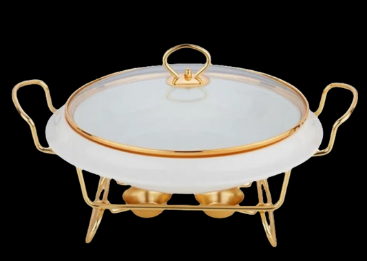 GOLD PLATED Ceramics Chafing Dishes & Food Warmers, Household Gold Plated Buffet Server Warming Tray with Food Pan, Fuel Holder and Lid, for Wedding, Parties, Banquet, Catering Events,12.5INCH