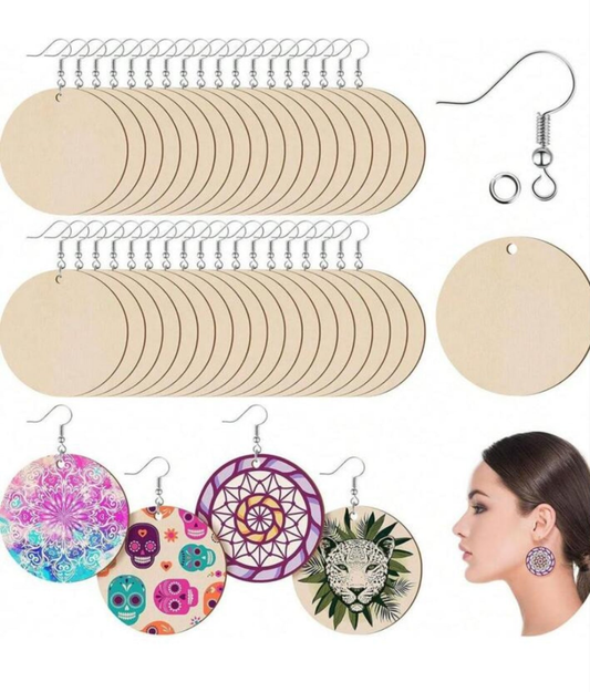 200pcs Unfinished Wooden Round Earring Kit - Create Your Own Unique Bohemian Style Jewelry With DIY Craft Supplies For Handmade Accessories