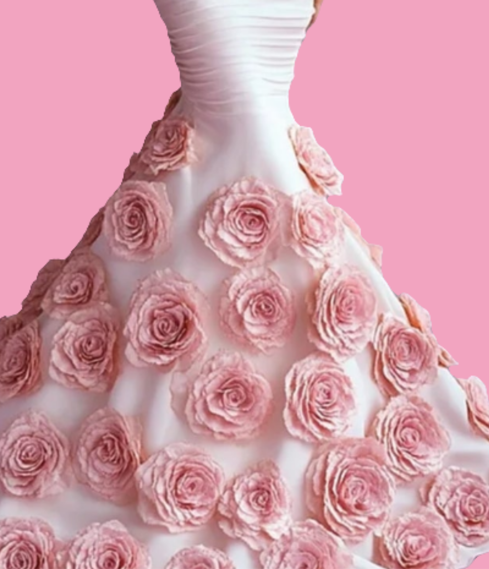 Beautiful Strapless Stereo Floral Long Tail Maxi Dress-White [Custom-Made]
