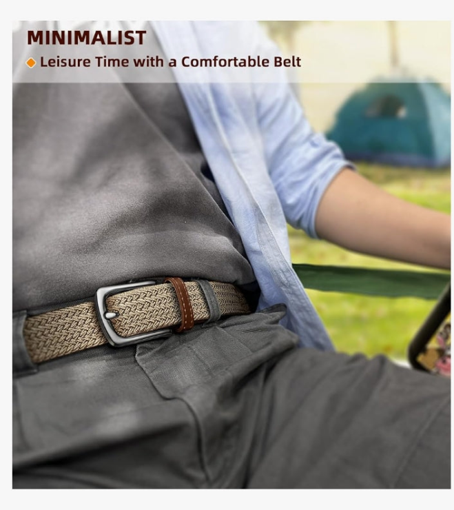 Men's Golf Belt 2 Pack-Braided Woven Stretch Belt for Gift Men Casual Jeans Sports Work