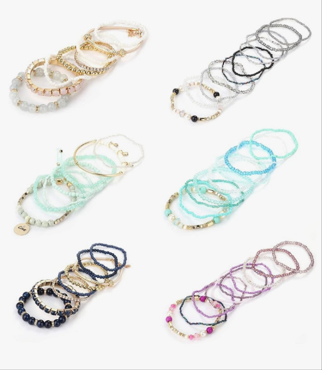 6 Sets Bohemian Stackable Bead Bracelets for Women Stretch Bohemian Style Stretch Multilayered Boho Bracelet Set