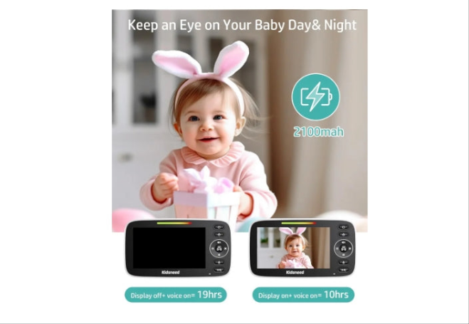 Baby Monitor, 4.3" Split Screen, 20 Hours Battery Life Baby Monitor with Camera and Audio|Remote PTZ, Two-Way Audio, Zoom, Night Vision, Lullabies, 960ft Long Range (Open Space)
