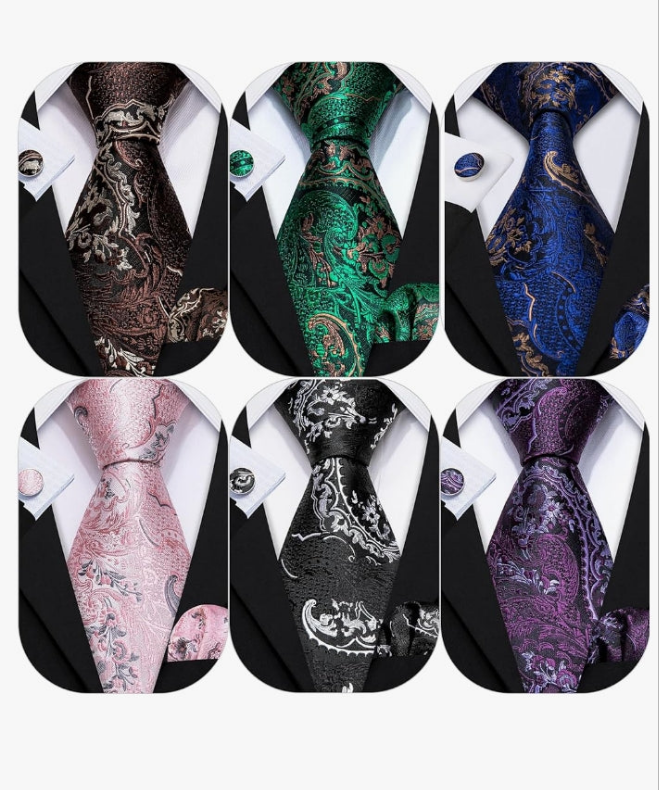 Men Tie Classic Silk Gift Necktie With Tie Clip Jacquard Woven Neck Ties 6PCS