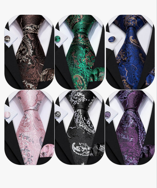 Men Tie Classic Silk Gift Necktie With Tie Clip Jacquard Woven Neck Ties 6PCS