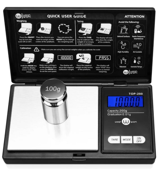 200g Digital Pocket Gram Scale 0.01g Accuracy, 200g x 0.01g Mini Digital Grams Scale, Small Food Scale, Jewelry Scale, Ounces Grains Scale With100g Calibration Weight