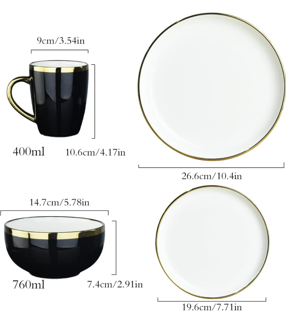 Ceramic Dinnerware Sets for 4, Modern Flat Stoneware Plates and Bowls Sets,Chip and Crack Resistant Dishwasher & Microwave Safe Dishes Set,Scratch Resistant- Service for 4