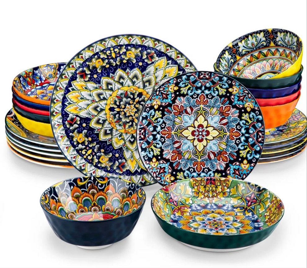 24 Piece Stoneware Dinnerware Set - Service for 6 (Set of 24) Arts design colorful works of art