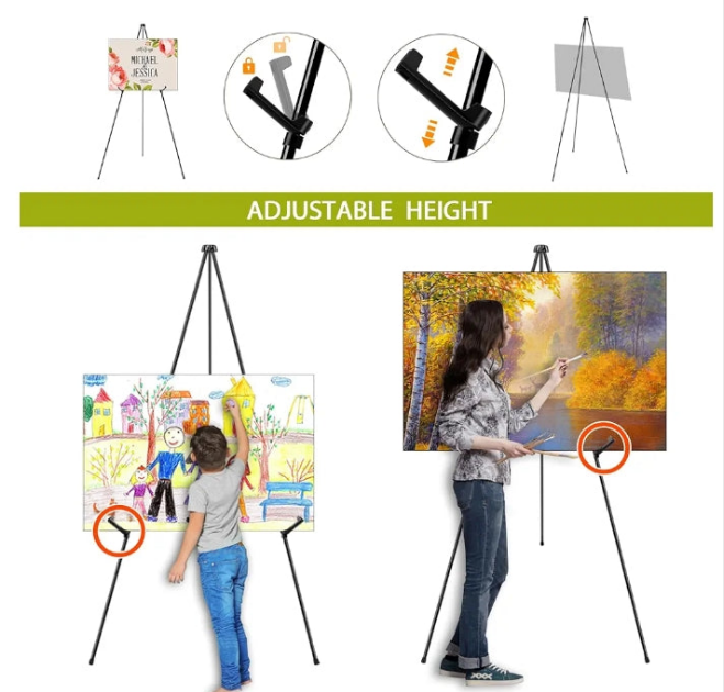 AROIC 63" Easel Stand for Display, 3 Pack Portable Foldable Metal Easel, Easels for Signs Wedding Logos,Arts, Painting,Adjustable Floor Easels with 3 Storage Bag