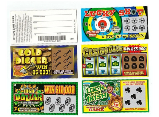 Fake Lottery Ticket Scratch Tickets (5 Tickets / 1 Pack) Pranking Toys for Friend and Family Scratcher Jokes and Gag Winning Tickets Surprise.