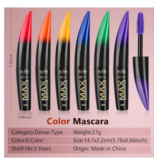 Colored Mascara, 6 Colors Colorful Mascara Set, Waterproof and Smudgeproof Longlasting Mascara for Eyelashes, Blue Purple Green Red Yellow Orange Mascara