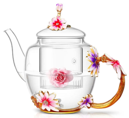 Glass Flower Teapot With Removable Loose Tea Leaf Infuser Tea Maker,Gifts For Women,Mom,Mothers Day,Christmas,Birthday,Valentines Day 35oz