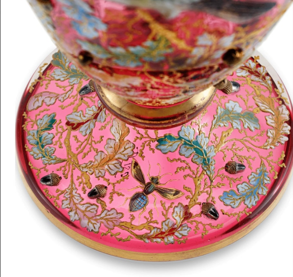 Fabulous Moser Ruby Glass and Enamel Bird Ewer