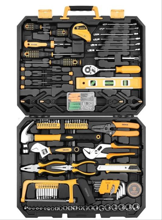 DEKOPRO 228 Piece Socket Wrench Auto Repair Tool Combination Package Mixed Tool Set Hand Tool Kit with Plastic Toolbox Storage Case