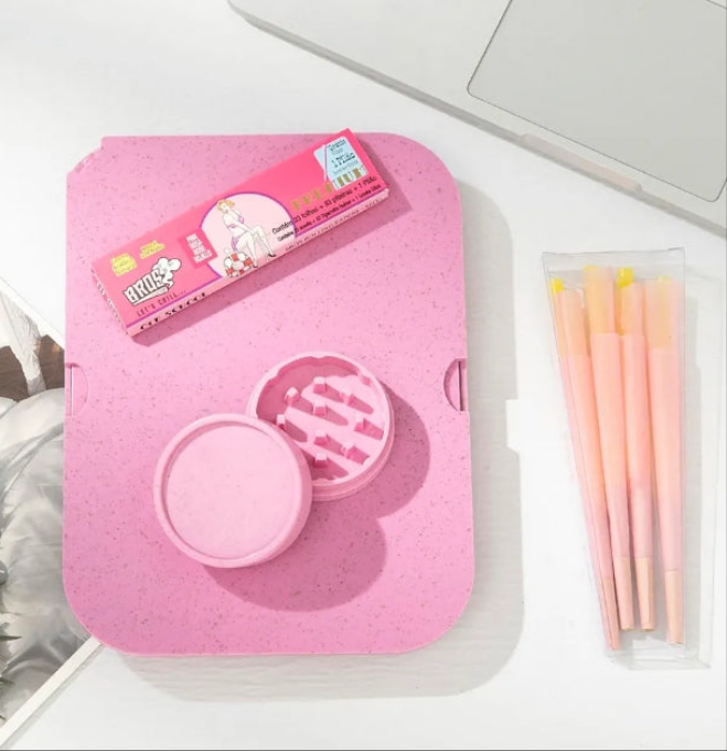 4-Pack Grinder And Tray Set, Grinder Kit and Accessories(Pink)