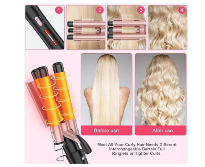 Curling Wand Set, Curling Iron Interchangeable 3 Barrel Curler with Ceramic Tourmaline Professional 5 in 1 Wand Curling Iron,for Women with Curler and Waver