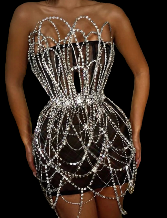 Sheer Mesh Studded Mini Dress COCOMONEY