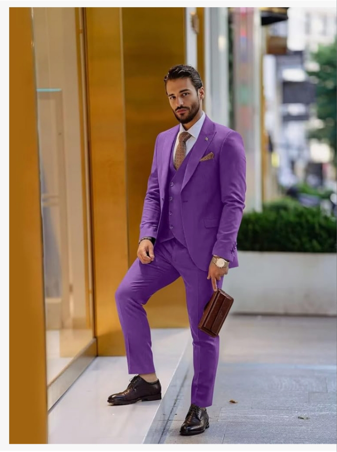 3 Piece Suit Slim Fit Classic One Button Suit for Men Groomsmen Business Prom Double Breasted Vest Blazer Tuxedo