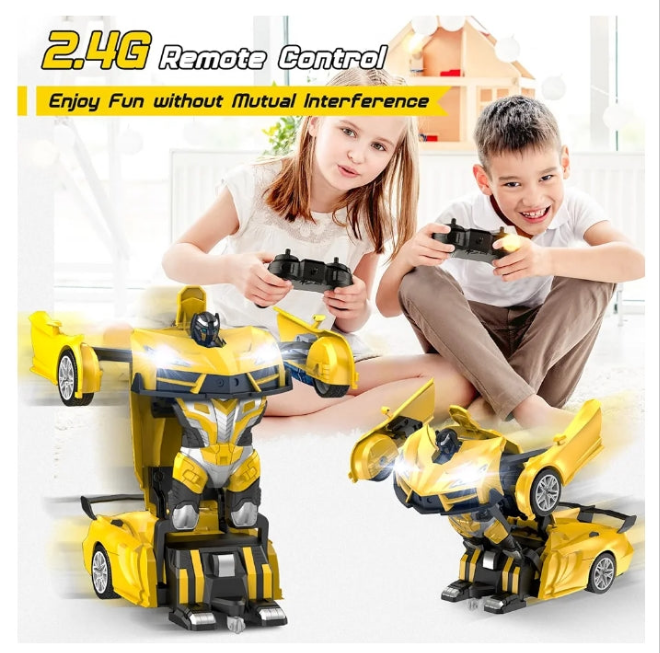 Remote Control Car，Transform Robot RC Cars with Cool LED Headlights, 2.4Ghz Toys Car with 360 Degree Rotation and One-Button Deformation, Christmas Birthday Gifts for Boys Girls(