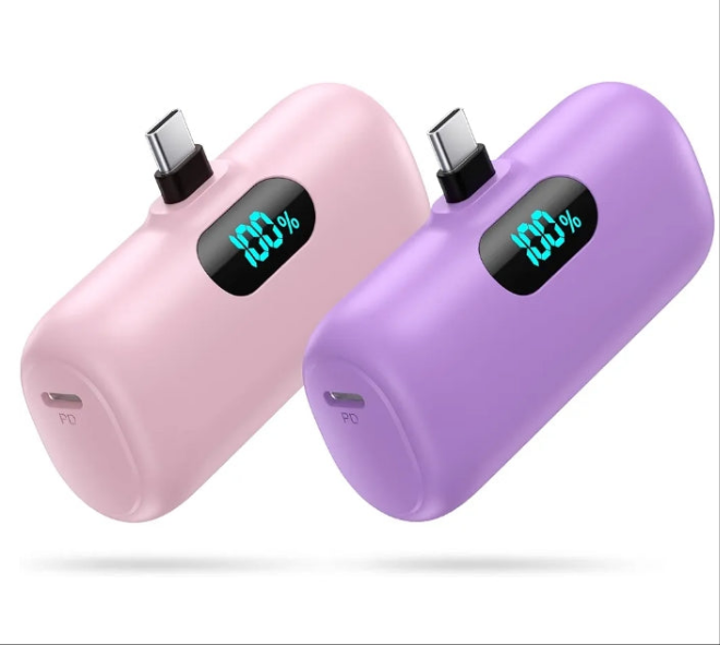 2-Pack] Mini Portable Charger 5000mAh Power Bank, 3A PD USB C Cell Phone Portable Power, LCD Display Battery Pack Compatible with ip 15/15 plus/15 pro/15 pro Max/Android phone/SS/M/LG etc
