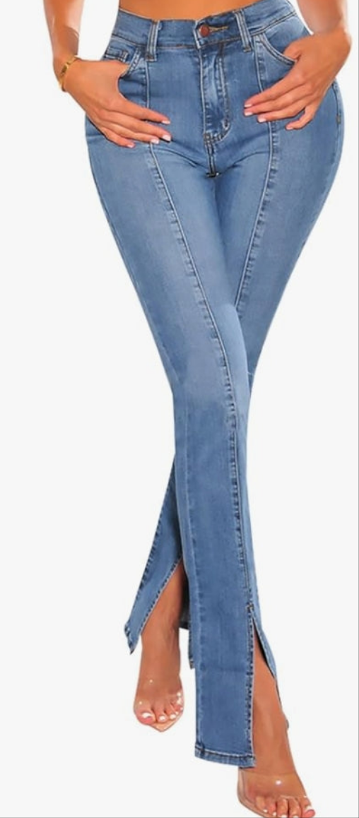 Skinny Stretch Jeans Frayed Raw Hem Slim Fit Jeans Ripped Denim Pants